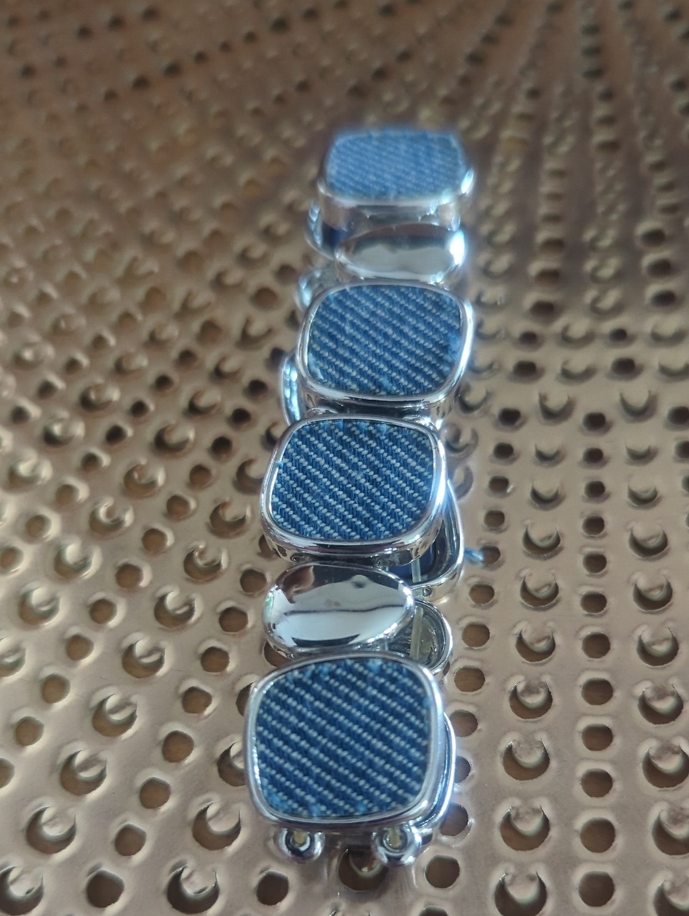 Chico's Denim Blue and Silver Stretch Link Bracelet